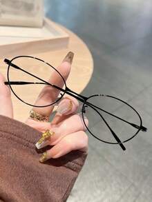 Women's Fashionable Retro Minimalist Cat Eye Metal Eyeglasses - Clear - View 3