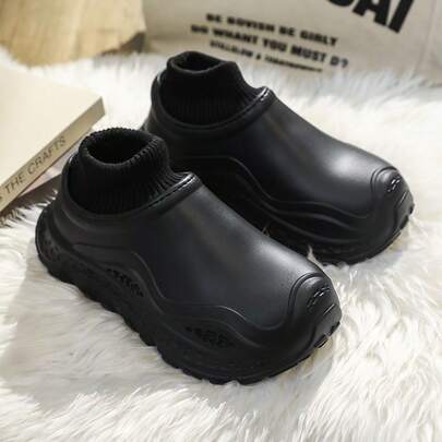 2025 Men's Chef Shoes, Thick Sole, Comfortable, Warm, Food Service Industry Shoes, Autumn/Winter, Basic Style Drawstring Closure Men Shoes