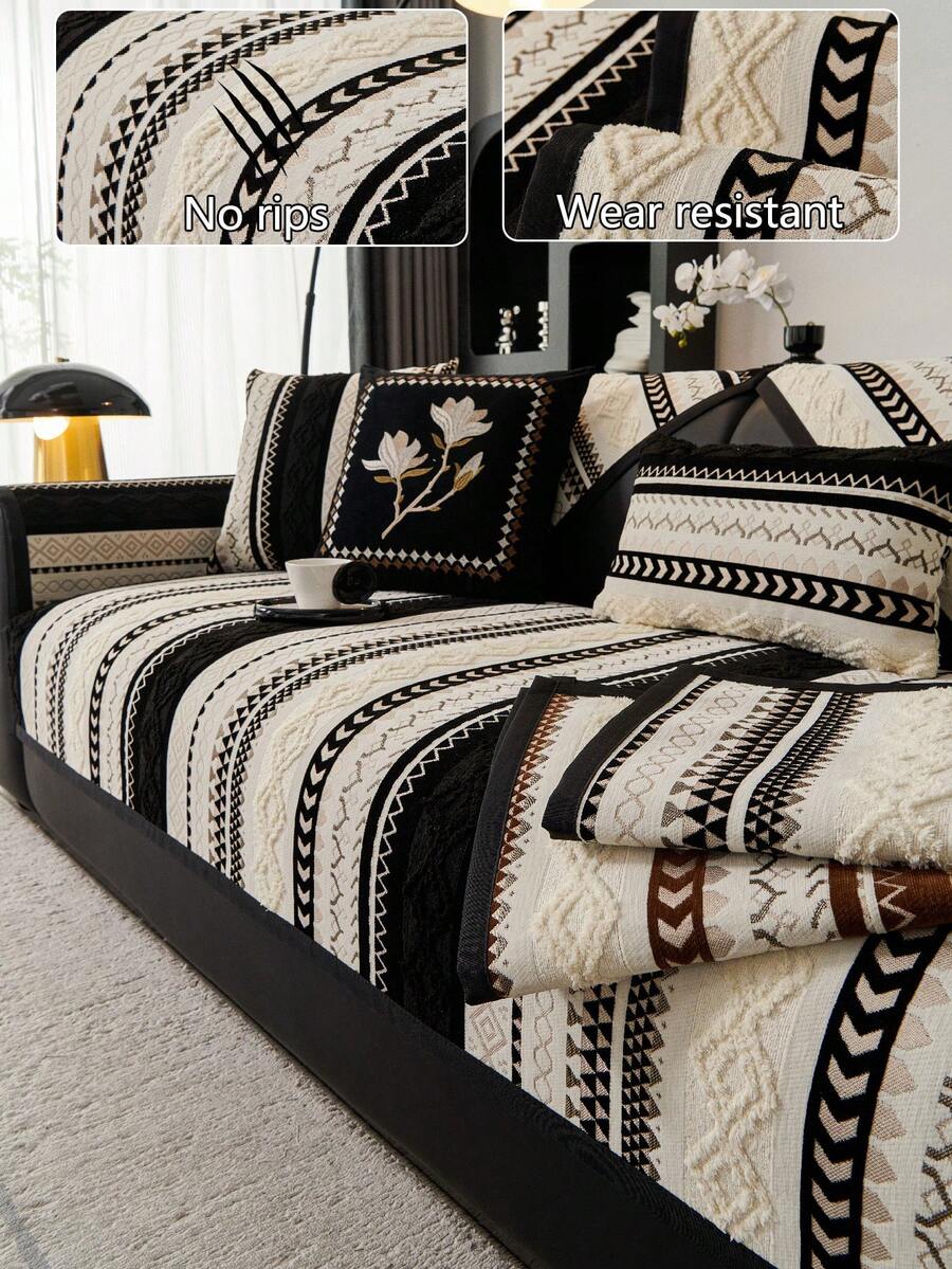 1pc Universal Sofa Cushion Cover, Modern Simple Non-Slip Sofa Seat Pad, Dust-Proof And Washable Sofa Slipcover, Black Fashion Soft Fade-Resistant Pet-Friendly Protector Fits For Bedroom, Office, Living Room Combination Furniture, L-Shaped Sofa And 1/2/3/4 Seat Sofa