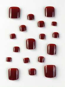 100 Stück glänzende falsche Zehennägel 12 Größen/Box Weinrot Aufklebe-Nägel Komplett-Abdeckung kurze quadratische Fake-Zehennägel Künstliche Acryl-Pediküre-Spitzen mit Tabs für Frauen und Mädchen