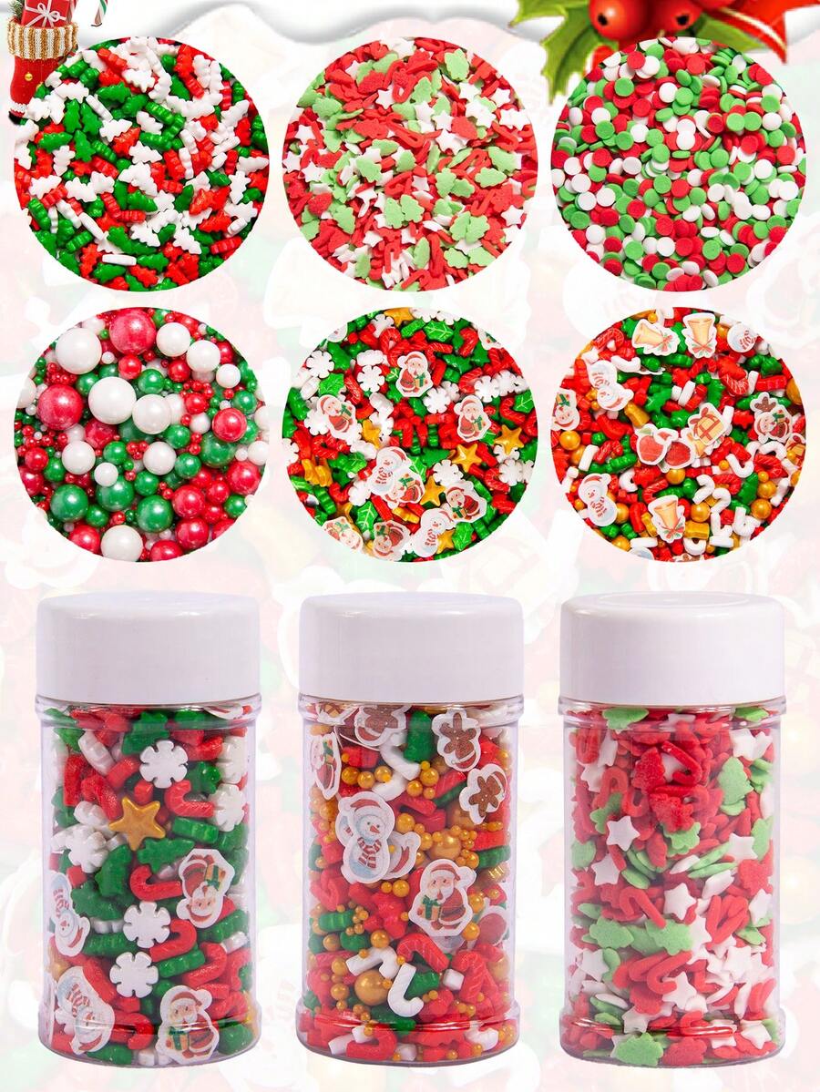 Christmas Sprinkles, Multicolored Pearls For Cake Decorating, Snow Flower Sprinkles For Baking, Pearls Jimmies Mix, Cake Topper Ice Cream Cupcake Cookie Toppings Dessert Decorations, Christmas Winter Party Supplies