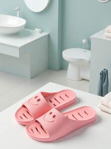 Women's Smiling Face House Slippers, Suitable For All Seasons, Indoor Home, Bathroom Use. Breathable Perforated, Quick-Drying, Lightweight, Anti-Bacterial, Odor-Resistant PVC Shower Slippers. Pink Massage Slippers, Soft & Comfortable, Arch Support, Summer Slides - Pink - View 4