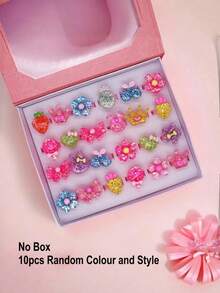 10/24 件儿童随机混色闪亮可爱戒指，女孩过家家装扮戒指，适合女儿、孙女、生日礼物、派对礼物的彩色戒指 - 彩色 - 查看 10