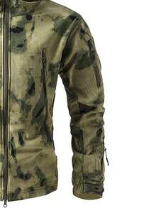 男士保暖内衬休闲运动夹克，防风防水户外迷彩软壳外套，秋冬季，抓绒，滑雪 - 橄欖綠 - 查看 5