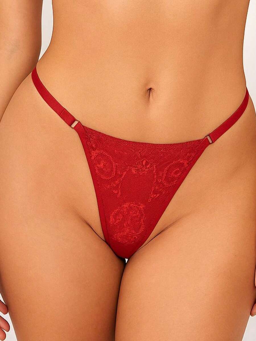 Kit 3 Calcinhas de Renda Fio Duplo com Regulagem na Lateral Confortáveis Tecidos Transparentes Lingerie Moda Intima Ajuste Perfeito - Vermelho - Visão 1