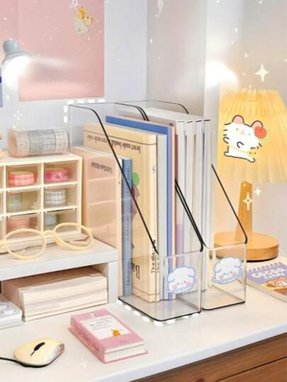1 件多功能桌面书架 - 可直立，透明储物盒，采用多网格设计，便携式文件整理器，适用于办公室、学习和家庭使用 - 节省空间、耐用且易于组装