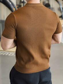 Men's Ribbed Cotton Polo Shirt With V-Neck – Sophisticated Style And Perfect Fit - Coffee Brown - View 2