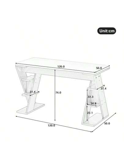 120 50 74 Cm Einfacher Schreibtisch, Schreibtisch Mit Förmiger Halterung, Lagerregal Dry Positionen, Farblich Abgestimmtes In Grau Weiß, Stylish Robust, Wit view 2