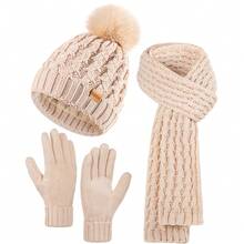 REDESS Women's Cold Weather Beanie Scarf Gloves Set - Thick Knit, Fleece Lined, Touchscreen Compatible, Pom Pom Beanie - RE Adult Pineapple Hat 3-piece Set - View 10