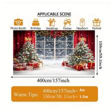 1 Piece Festive Romantic Christmas Window Scene Background, Polyester Holiday Wall Decoration, Multiple Sizes To Choose From, Christmas Party Background, Portrait Photography Props For Christmas Celebration - Multicolor - View 10