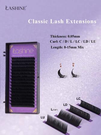  Lashine 16排 C D L LC LD LU 卷度仿貂毛假睫毛，0.05mm 单根睫毛，自然貂毛质感，俄式浓密款，适合化妆假睫毛