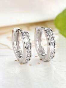 2pcs/Set Cubic Zirconia Platinum Plated Earrings, Bridal Jewelry Gift Set For Women - Silver - View 4