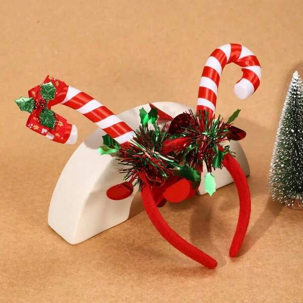 1pc Christmas Creative Holiday Headband, Holiday Candy Cane Party Headband, Christmas Holiday Decorative Headpiece, Holiday Party Candy Cane Headband