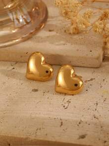1 par de elegantes pendientes de botón con forma de corazón de acero inoxidable de 18K, minimalistas, versátiles para mujeres, adecuados para uso diario, fiestas y vacaciones