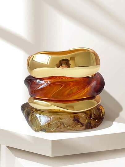 Set de 4 pulseras, pulsera ancha de color dorado, pulsera gruesa, set de pulseras, pulsera ancha, pulsera de mujer, regalo para ella