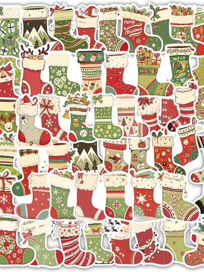 54 PIEZAS Paquete de pegatinas de calcetín de Navidad retro lindas con pegatinas para teléfono, calcomanías de vinilo festivas de vacaciones para portátil, botella de agua, diario, álbum de recortes y decoración de estuche de teléfono - Perfecto para manualidades y regalos de temporada navideña para adolescentes y adultos