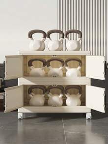 1 pieza Gabinete de almacenamiento plegable de plástico de color amarillo crema clásico, gabinete de decoración del hogar con estantes, caja apilable portátil con puerta, utilizado para almacenar juguetes y ropa, fácil de instalar, sin necesidad de electricidad, resistente a la intemperie, estantería de almacenamiento ligera que se coloca en el piso, muy adecuada para Navidad y Acción de Gracias, apta para uso en habitación, dormitorio, baño y cocina