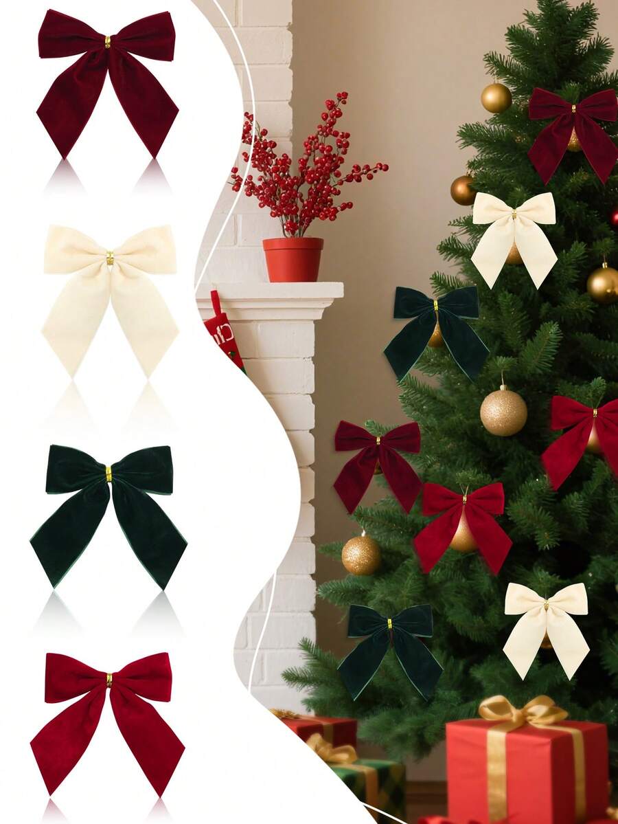 6pcs Christmas Decorative Bows, Room Decor Bows, Wedding Decor Bows, Wedding Birthday Decor Bows, Gift Wrapping Decor, Wreath Atmosphere Decor