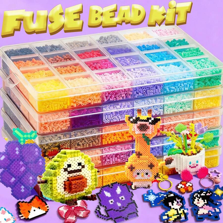 24 Color Fuse Bead Kit, 9600pcs+/38400pcs+ Box Set, Multiple Patterns Refer To Instructions, Keychain Rings, Pegboard, Birthday, Graduation, Valentine's Day, Christmas Party Gifts, 2.6mm Fuse Bead Refill Packs In Assorted Colors - 2.6mm Puzzle Beads - View 1