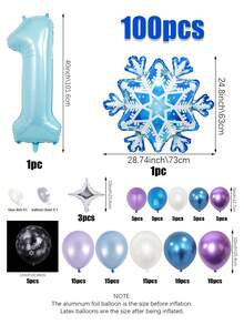 100 件冰雪主题蓝色数字生日花环拱门气球套装，包括雪花铝箔气球、金属紫色、蓝色、雪花印花蓝色乳胶气球，适合公主生日派对、冰雪奇缘主题、圣诞装饰 - 彩色 - 查看 2