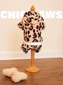 holdhoney 1-Piece Animal Print Jumpsuit Dog Cat Clothes, Winter Plush Fleece Bodysuit - Cozy Warm Windproof Pet Apparel, Cute Fashion Outfit For Small Medium Dogs Cats, Christmas Gift, Birthday Party, Daily Wear, Outdoor Walking, Photo Shoots, Holiday Celebration, Snow Day Adventure