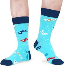Men's Funny Novelty Crazy Pattern Dress Socks For Gifts - 黑色/藍色/紅色/彩色電玩-5米 - 查看 2
