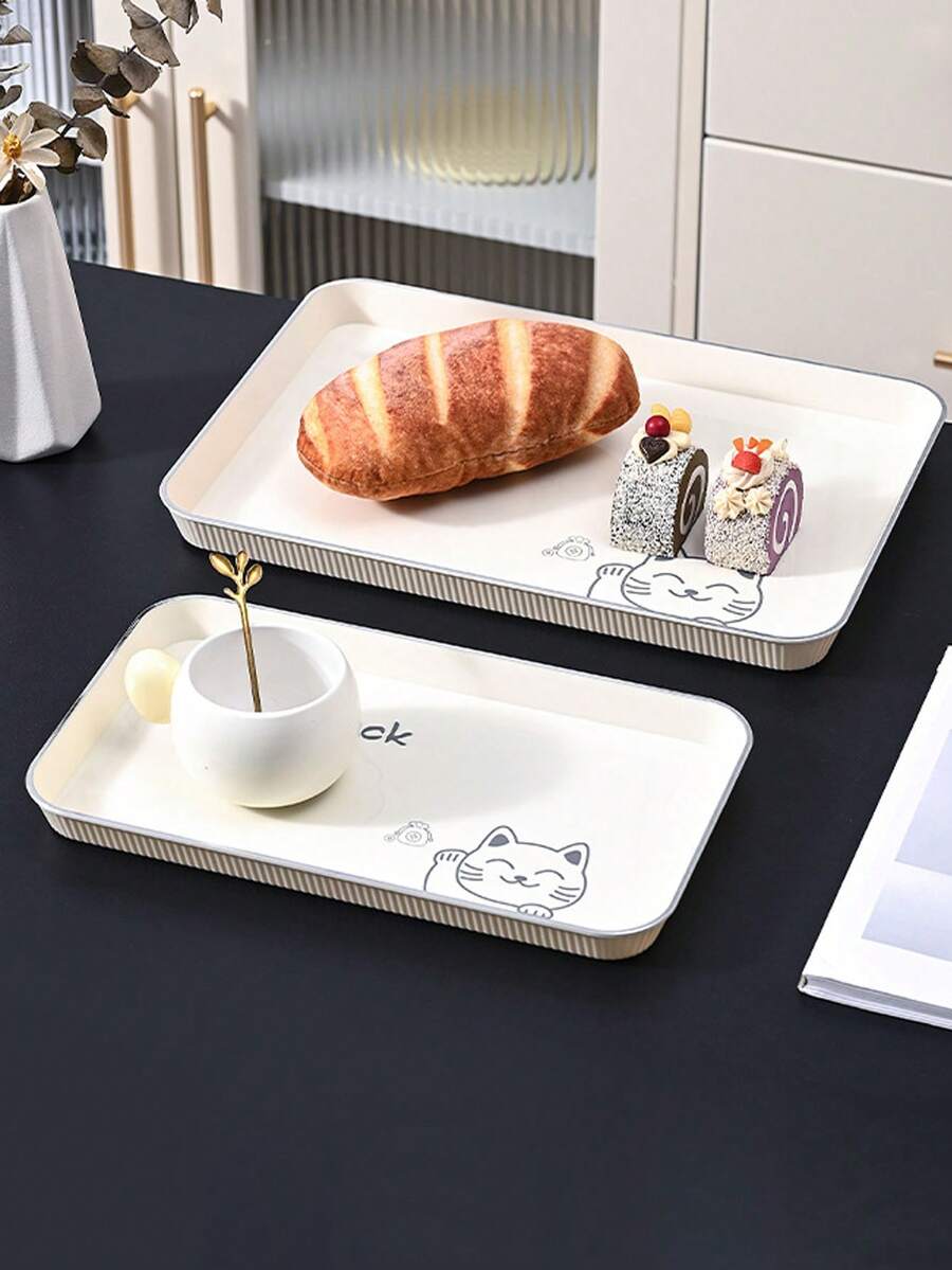 1 st kaffebricka, tebricka, förvaringsbricka för restaurangkök, rektangulär plast för hushållsrum, tebord för kopphållare, serveringsbricka för frukt och snacks - Mjölkvit - Visa 1