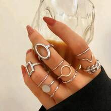 مجموعة من 11 خواتم مفصلية بتصميم أوراق هندسية، خواتم تركيبية إبداعية للنساء