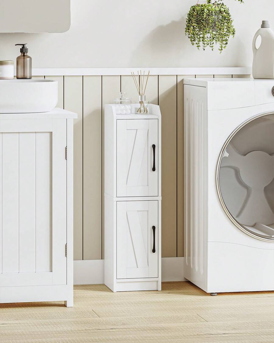 HEXCELEN Bathroom Storage Cabinet, Small Corner Floor Cabinet With Door And Shelves, Narrow Bathroom Organizer And Paper Storage With Adjustable Shelves, For Small Spaces, White - 白色 - 查看 1