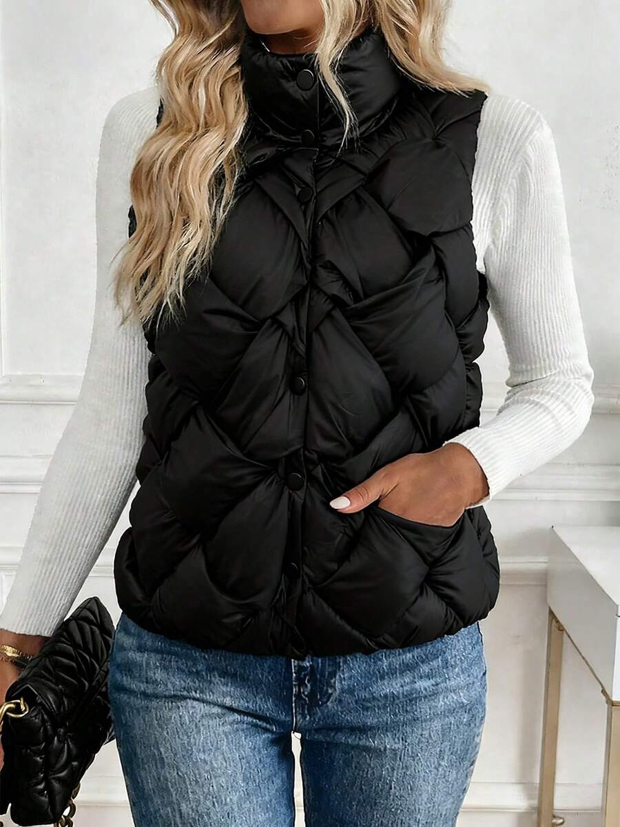 1 pièce Veste/manteau en tweed casual à ourlet asymétrique, idéal pour les sorties de Noël, les fêtes, les voyages, les thés et brunchs, les aéroports en automne/hiver. Tenue élégante et décontractée. - Noir - Voir 1