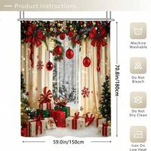 Christmas Decorations1/3/4pcs Christmas Window Scene Shower Curtain Bathroom Set, Gift Box With Bow And Snowflake Print Waterproof And Wear-Resistant Bathroom Decor And Accessories,With 12 Hooks - Includes Toilet Seat Cover, Bath Mats, And Rugs Polyester Fabric - Washable - Perfect For Holiday Decor,Home/Bedroom/House/Western/Winter Decor