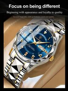 POEDAGAR 1枚不锈钢石英表，双日期显示，奢华防水夜光男士腕表，休闲男士腕表，适合日常佩戴，节日男士礼物 - 藍色 - 查看 5