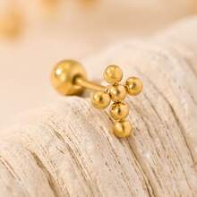 1 brinco de aço inoxidável minimalista com contas redondas lisas em formato de cruz e floco de neve, delicado e pequeno, com haste reta e rosca para bola redonda, ideal para uso diário. - Contas Cruzadas-Ouro - Ver 7