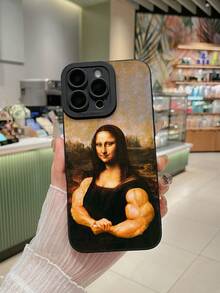 Uroczy, czarny, miękki futerał na telefon z motywem mięśni ramion Mony Lisy, kreatywny, zabawny styl, wstrząsoodporna osłona ochronna, odpowiedni dla młodych miłośników sztuki i personalizacji. Modny, matowy, matowy, odporny na upadki, miękki futerał z TPU, z pełną ochroną krawędzi aparatu, kompatybilny z 'em i Galaxy.