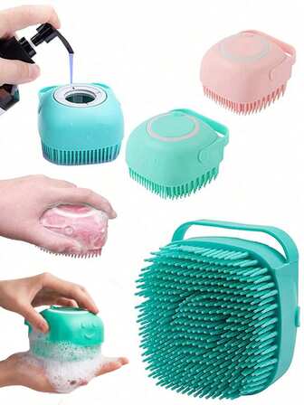 Cepillo de silicona suave para masaje de perros, dispensador de champú para mascotas, cepillo de baño para cachorros y gatos, cepillo de ducha para aseo y cepillo de peine