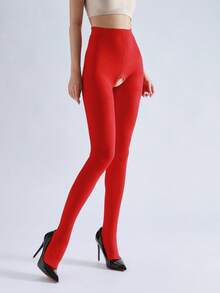 1 quần tất dày hở đáy cho nữ, quần tất mờ đục, ấm áp - Đỏ - Xem 6