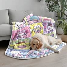 Sanrio Ein Set mit 12-teiligem Collage-Bettdecke mit Figuren aus der Sanrio-Familie, mit Cartoon-Anime-Mustern; es dient als Decke, Bettüberwurf, Baldachin, Sofabezug usw. Es kann sowohl als Inneneinrichtung als auch für Camping, Bettwäsche, Artikel im Hello Kitty-Stil, personalisierte Decken verwendet werden. Die weiche und flauschige Flanellschicht sorgt für ein angenehmes und gemütliches Gefühl. Lizenziertes Produkt