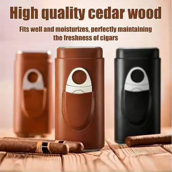1pc Premium Leather Cigar Case - Portable 3-Slot Cigar Storage Box With Stainless Steel Cigar Cutter, Leather Cigar Case, Compact Travel Accessory For Cigar Enthusiasts; Cigar Accessories, Holiday Gift, Boyfriend/Father Birthday, Holiday Gift