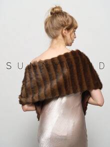 1pc Women's Wavy Pattern Solid Color Faux Fur Shawl, Fashionable For Evening Party And Daily Use - Brown - View 2
