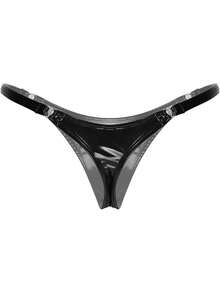 Womens  Metallic Micro Thongs Underwear Latex Panties Low Rise G-String Briefs Clubwear Womens Sexy Low Rise Micro Back G-String Thongs T-Back Tiny Panties Underwear Women's Metallic Shiny Low Rise G-String Thong Micro Panties Sexy Lingerie Underwear Clip Y Back Thong, Wet Look Thong G-String Thongs For Women Micro Thong Sexy Low Rise Leopard Print T-Back Thong Underwear Plus Size Women's Bikini - 黑色 - 查看 2