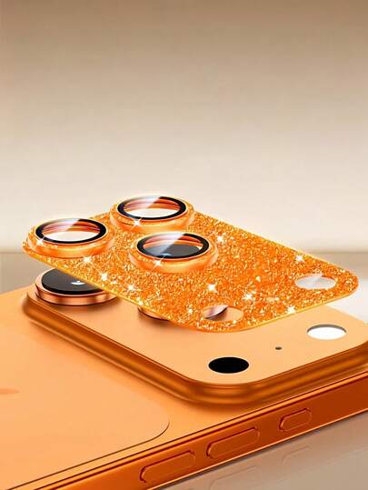 Orange Rhinestone Camera Lens Protector Film Compatible With Iphone 17 Pro Max/17 Pro/Air/17/16/15/14/13, Lens-Friendly, Luxury Sparkling Design, 9H Hardness PC Material, Anti-Scratch, Bubble-Free Adhesive, High-Definition Transparent Protection, Non-Blurry, Fashionable Decoration, Popular Women's Phone Accessory
