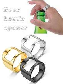1/6pcs Stainless Steel Bottle Opener Ring, Titanium Steel Finger Ring Bottle Opener, Cool Bar Kitchen Accessories, Stainless Steel Ring Jewelry - Multicolor - View 22