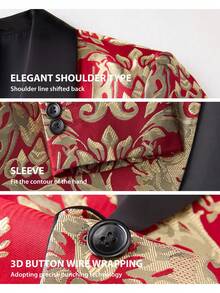 Men's Three - Piece Suit Baroque Pattern Blends Modern Formal Fashion For A Stylish Suit Set For Wedding Business Office Party - (Đỏ-Vàng) - Xem 3