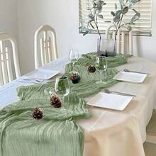 1 Piece Grass Green Polyester Pleated Table Runner Bohemian Table Runner Gauze Tablecloth Country Decor Wedding Decoration Shower Holiday Party Dining Room Accessories Living Room Decor Table Decoration - Green - View 4