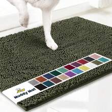 Super Absorbent Microfiber Dog Door Mat For Muddy Paws, Non-Slip Washable Quick Dry Chenille Entryway Carpet, Machine Washable Indoor Outdoor Mat, Beige 28"X18" - 軍綠色 - 查看 9