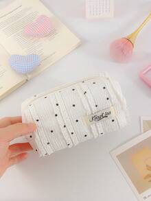 1Pc/Set Lace Fabric Polka Dot Decorate Stripped Pattern Fluffy And Soft Women Makeup Bag Travel Zipper Cosmetic Bag Storage Pouch Cute Toiletry Bag Large Capacity Make Up Organizer Makeup Bag Set Cosmetic Organizer Make Up Bag Travel Skincare Makeup Storage Bag With Handle Multifunctional Storage Bag Back To School Supplies Travel Essentials Cruise Essentials Dorm Essentials Birthday Gift Wedding Bridesmaid Gift Mom's Gift New Year's Gift - Multicolor - View 15