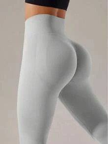 1pc Women's Seamless High Waist Butt Lifting Slimming Black Solid Leggings, Warm, Breathable, Stretchy Winter Fabric, Suitable For Gym, Outdoor Sports, Ideal For Workout And Running, Also A Must-Have For Christmas - Light Grey - View 4