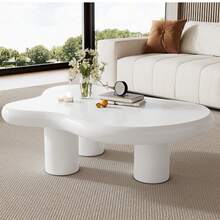 Irregular Cloud-Shaped Coffee Table, 97 Cm Long, 67 Cm Wide, 32 Cm High, MDF With Felt Glides, Lacquered Surface, Creative Coffee Table - White - View 1
