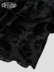 Quần váy ren đen nữ, lưới hoa hồng Paisley cổ điển, thích hợp cho lễ hội âm nhạc Y2K, tiệc lãng mạn, ngày lễ tình nhân, kèm quần lót, váy xếp ly eo thấp mini, váy bánh, xuân/thu - màu đen - Xem 6