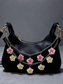 时尚包袋装饰挂链，休闲风格旅行行李吊饰，合金链条单肩包配件，金属单肩斜挎包短手柄替换吊饰，女士配饰，多种颜色树脂小花，适合搭配各种包袋款式，节日礼品包装饰 - 彩色 - 查看 7